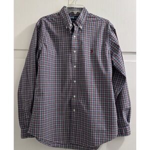 Ralph Lauren Plaid Red Blue Long Sleeve Button Up Shirt Men's Large